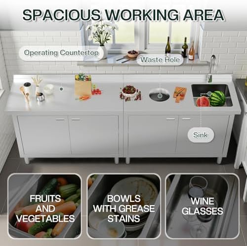 Jocisland 96-Inch Stainless Steel Utility Sink Cabinet with Faucet - Image 5