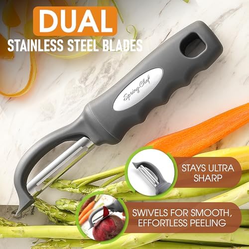 Spring Chef Swivel Potato Peeler for Kitchen with Ergonomic Handle, Gray - Image 2