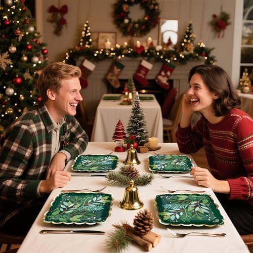 WRAPAHOLIC 25Pcs Christmas Paper Plates - 9 Inch Gold Foil and Green Holly Berry Disposable Plates Decorative Dinner Plates for Christmas Party Tableware Supplies Table Decor - Image 7