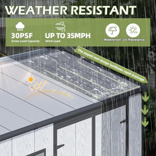 8 x 10 FT Plastic Outdoor Storage Shed with Floor, Resin Garden Shed - Image 5