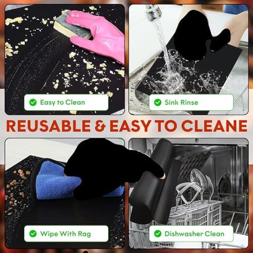 3 Pack Non-Stick Heavy Duty Oven Liners Set for Bottom of Electric Oven by Grill Magic - Thick, Heat Resistant Fiberglass Mat - Easy to Clean, Reduce Spills, Stuck Foods & Clean Up - BPA Free - Image 4
