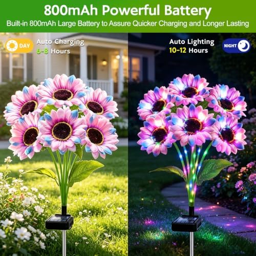 Solar Sunflower Lights Outdoor Garden Decor, 6 Pack Solar Multicolor Flowers Lights with 36 Sunflowers, Waterproof Fall Decor Stake Decorative Light Auto ON/Off for Garden Yard Patio, Gift for Women - Image 3