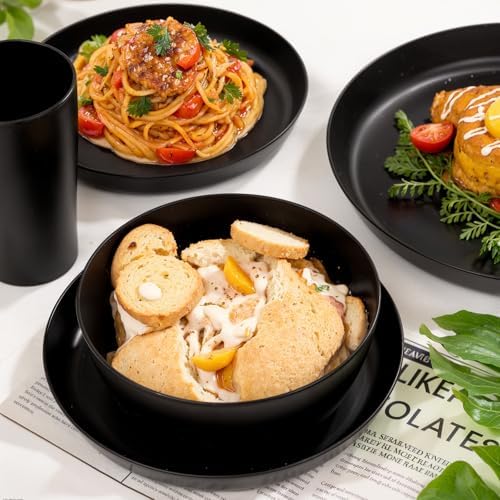 EjonirInjonir 24pcs Non-Toxic Black Wheat Straw Dinnerware Sets for 6 Home - Image 4