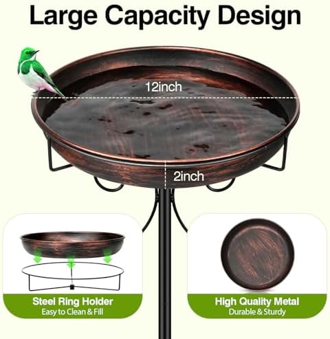 Daoeny 35In Metal Bird Bath for Outside, Vintage Freestanding Birdbaths & Birdfeeder, Bird Baths Feeder Bowl for Outdoors Garden Patio Yard Lawn Decor, Upgraded 5-Pronged Base (Antique Bronze) - Image 2