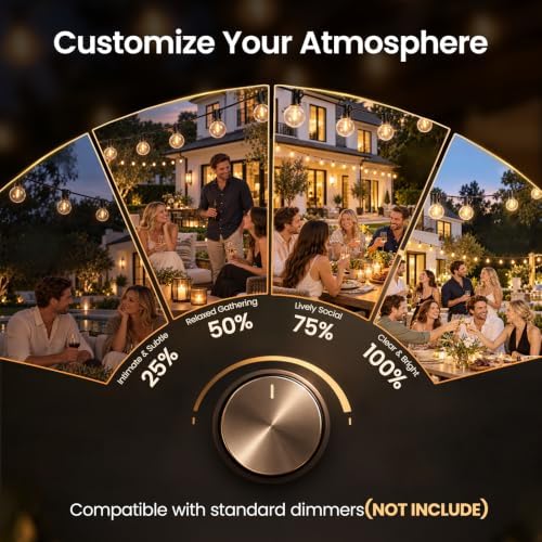 RTTY 100FT Outdoor String Lights, Waterproof 50+2 LED Bulbs Patio Light - Image 5