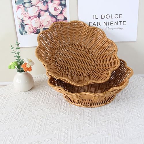 RT&BS Handwoven Fruit Basket for Counter, Wicker Bread Basket, Wicker Egg Baskets, Flower-Shaped Display Baskets for Living Room, Kitchen, Store, Restaurant, Outdoor - Image 7