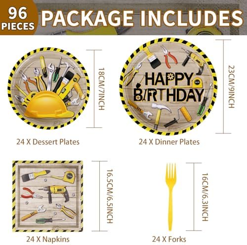 96 Pcs Handyman Tools Party Decorations for Little Builder, Serves 24 - Image 2