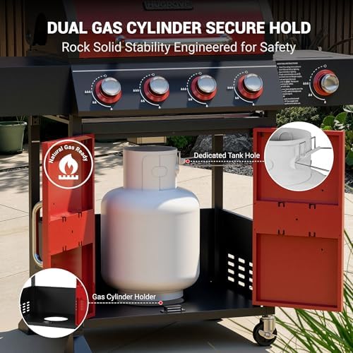 HUGROVE 4 Burner Propane Gas Grill Outdoor 56,000 BTU with Side Burner Red - Image 6