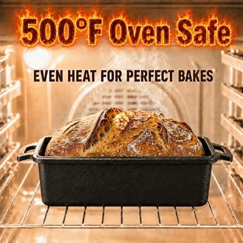 Northriver Casting 9×5 Inch Cast Iron Loaf Pan with Lid | Bread Baking Pan | Even Heat Distribution for Homemade Bread, Cake, and Meatloaf | 2 Piece Set - Image 6