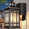 Outdoor Wall Lighting with GFCI Outlet, Modern Black Exterior Light Fixtures with Gold Trim, Aluminum Anti-Rust Outside Lights for House, Porch, Garage, Adjustable Sensitivity & Brightness by OPAXIS