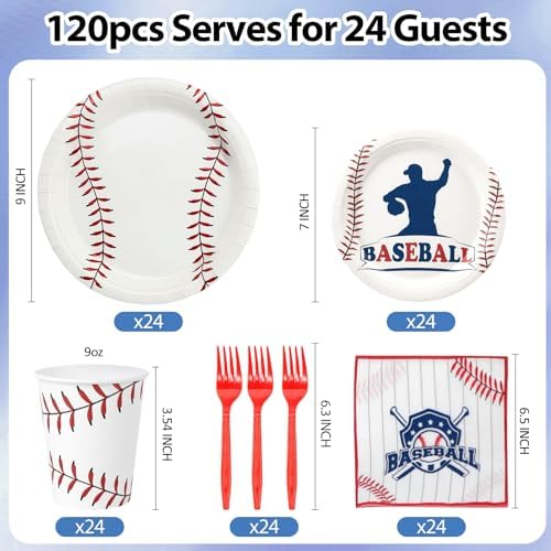 120Pcs Baseball Plates and Napkins Party Supplies for Birthday Game Day - Image 3