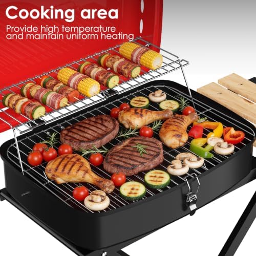 TEENO Charcoal Grill with Wheels | Folding BBQ Grill with Wooden Side Table & Bottom Storage Shelf | 2-in-1 Detachable Tabletop Smoker for Camping Picnic Patio Backyard | Portable Suitcase - Image 6
