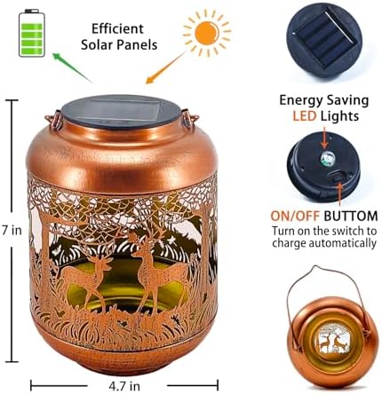 Deer Solar Lanterns Outdoor Waterproof Hanging Solar Lights Deer Gifts for Women Men Metal Decorative LED Lanterns for Yard,Patio,Lawn,Tabletop,Pathway,Landscape,Garden Decor - Image 6