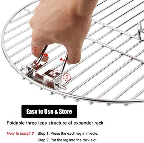 Grill Expander Rack Stack Rack Expansion Grilling Rack Stainless Steel Fit Large & XL Big Green Egg Weber Kettle 22 Inches Charcoal Grill Kamado Joe,18" or Bigger Diameter Grill - Image 3