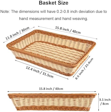 3pcs Large Wicker Bread Basket for Party, Rectangle Woven Fruit Basket, Gift Baskets Empty, Sturdy Durable Stackable Storage Baskets for Kitchen, Store, Restaurant, Party (Bicolor, L) - Image 2