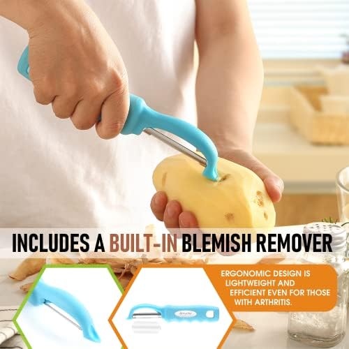 Spring Chef Swivel Potato Peeler for Kitchen w/Soft Grip Handle, Aqua Sky - Image 5