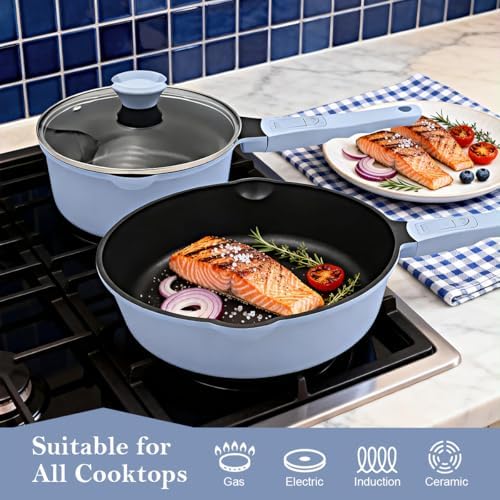 10 Inch Deep Frying Pan Skillet with Lid, 4 QT Nonstick Saute Pan - Image 2