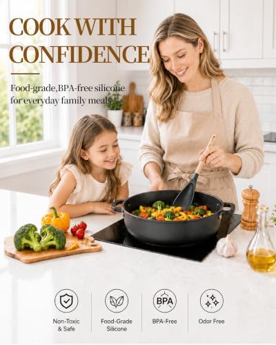 Astercook Cooking Spoon, 2 Pack, Nonstick Safe Silicone Spoonula Spatula - Image 4