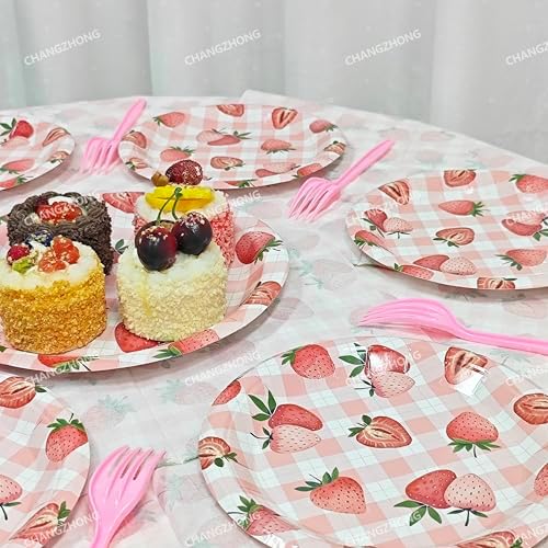 CHANGZHONG 80 Pieces Strawberry Paper Plates Napkins Tableware - Image 6