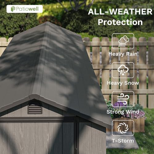 Patiowell 4x8 FT Plastic Outdoor Storage Shed with Floor, Dark Gray - Image 7