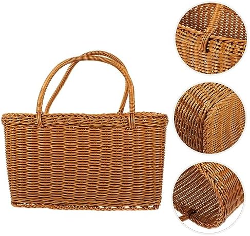 Rattan Woven Storage Basket, Home, Sturdy Beige Plastic Container - Image 6