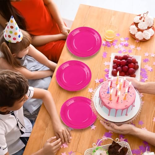 Breroa 72 Pcs Hot Pink Paper Plates 7 Inch Bulk Hot Pink Plates Disposable - Image 6