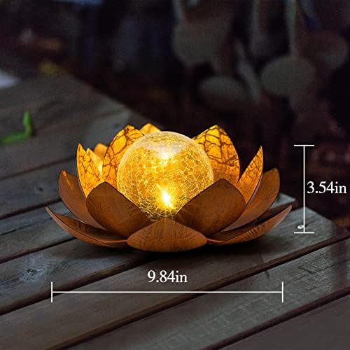 Huaxu Solar Lights Outdoor Decor Metal Lotus Flower LED Waterproof Glass Decorative Gifts for Garden Lover Women Mom Table Pathway Lawn Patio Yard Ground - Image 3