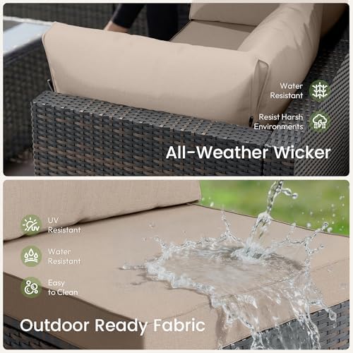 Patio Furniture Set - All-Weather - 14 Piece Patio Outdoor Conversation Set, Modular Wicker Rattan Sectional Sofa for Backyard, Garden, Poolside, Balcony, Porch, Patio, Brown/Khaki - Image 3