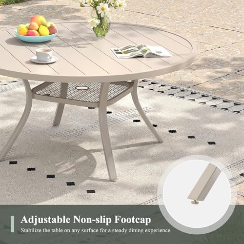 47.2" Patio Dining Table for 6, Round Outdoor Metal Dining Table with Umbrella Hole for Lawn Garden Backyard, Sandshell - Image 6