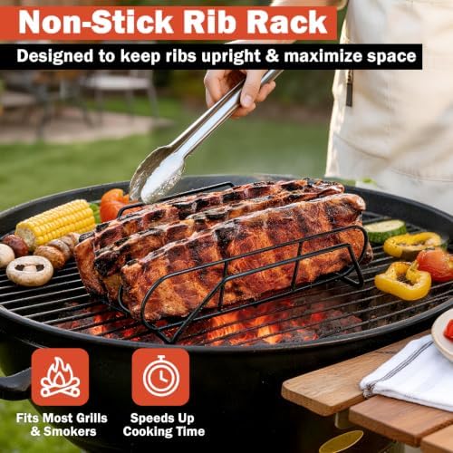 15" Non-Stick Rib Rack for Smoking and Grilling, BBQ Accessories - Image 2