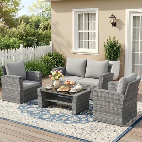 Wisteria Lane 4 Piece Outdoor Wicker Patio Furniture Set for All Weather by WisteriaLane