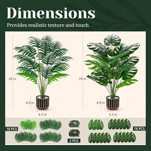 Der Rose 2 Pack 28" Fake Plants, Faux Palm and Monstera for Office Decor - Image 3
