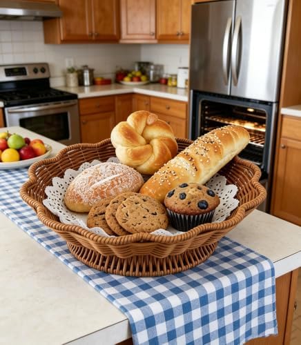 RT&BS Handwoven Fruit Basket for Counter, Wicker Bread Basket, Wicker Egg Baskets, Flower-Shaped Display Baskets for Living Room, Kitchen, Store, Restaurant, Outdoor - Image 3