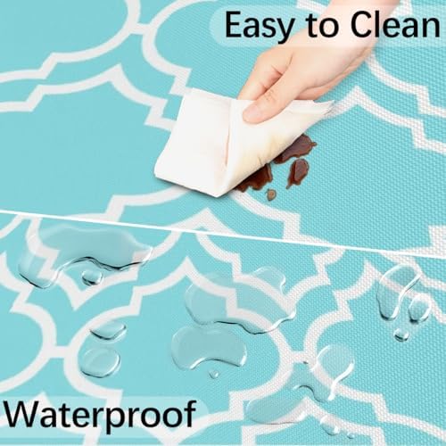 Fitted Round Tablecloth with Umbrella Hole and Zipper Aqua Blue Moroccan Outdoor Elastic Table Cloth 45"-56" Oil-Proof Waterproof Patio Table Cover for Dining Picnic Party - Image 5