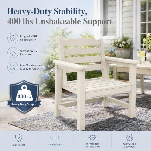 Patio Dining Chairs Set of 2, All-Weather HDPE Outdoor Dining Chair with High Back, Stackable Heavy Duty 400 lbs Lawn Armchair for Backyard Deck Porch Table, White - Image 3