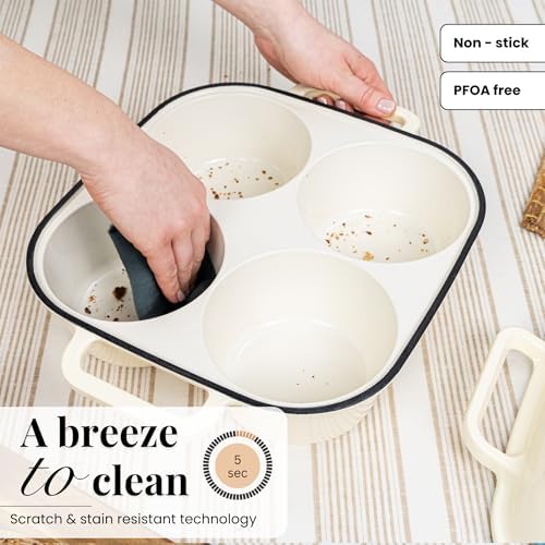 QuadPro Enamelled Cast Iron Bread Loaf Pot – Dutch Oven for Sourdough Bread Baking – 500°F Oven Safe Non Stick Bread Pot – 4 Round Loaf Spaces (4.90-inch Diameter), Cream – by Nuovva - Image 6