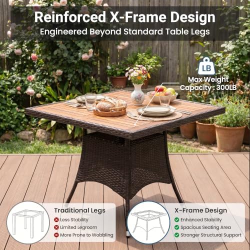 Wisteria Lane 5-Pieces Patio Dining Sets, Rattan Outdoor Table and Chairs with Acacia Wood Tabletop, Metal Patio Dining Furniture for 4 with Removable Cushions for Garden Backyard Deck, Brown - Image 4