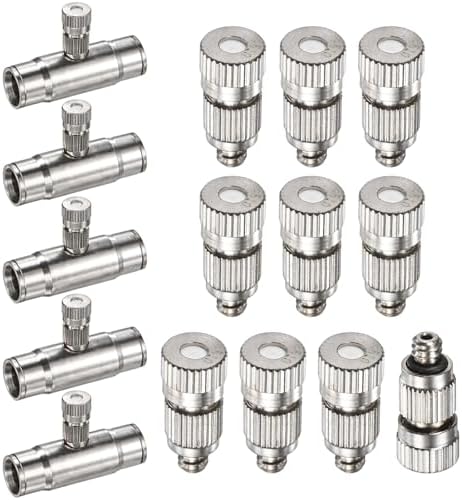 M METERXITY 20-Pack Brass Misting Nozzle Tee Kit, 0.15mm Orifice Dia. High Pressure Spray Misting Nozzle Head, Slip Connectors for 3/8 Inch Drip Irrigation Tubing Kit Outdoor [3/16" Threaded] by MMETERXITY