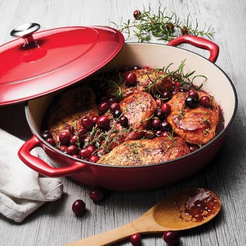 Tramontina Bestow Enameled Cast Iron 4-Qt Braiser Pan with Lid, Red - Image 2