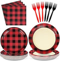 Grencian 96 Pcs Red Black Buffalo Plaid Party Decorations, Serves 24 by Grencian