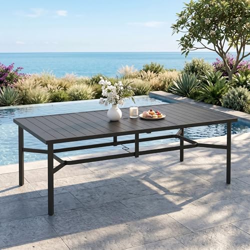MIXPATIO Outdoor Dining Table for 8, Black Metal Table w/Umbrella Hole by MIXPATIO