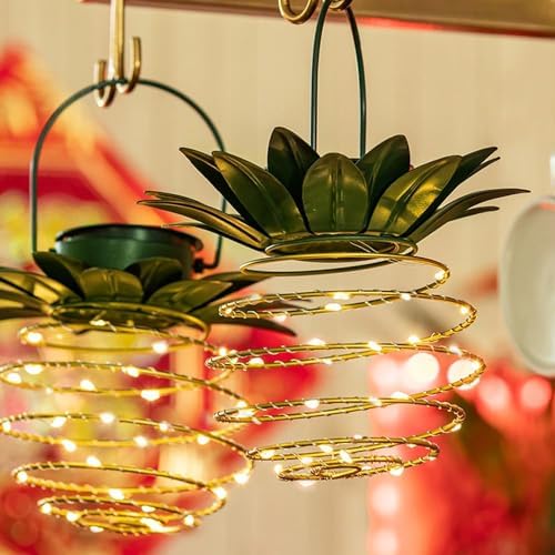JHPGEOE 4 Pack Outdoor Solar Hanging Lantern Lights - 60LED Waterproof Solar Pineapple Light Outdoor for Garden,Yard Porch Lawn Backyard Landscape Pathway Patio Outside Gardening - Image 3