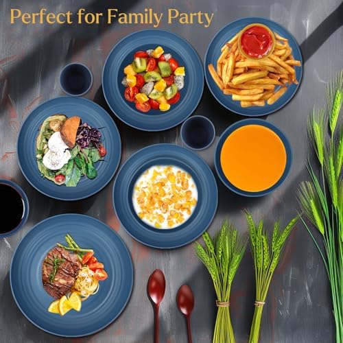 Wrova Wheat straw plates and bowls sets of 16 - Unbreakable wheat straw dinnerware sets for camping - Alternative plastic dinnerware set service for 4 - Microwave safe and Dishwasher safe bowls. Blue - Image 7