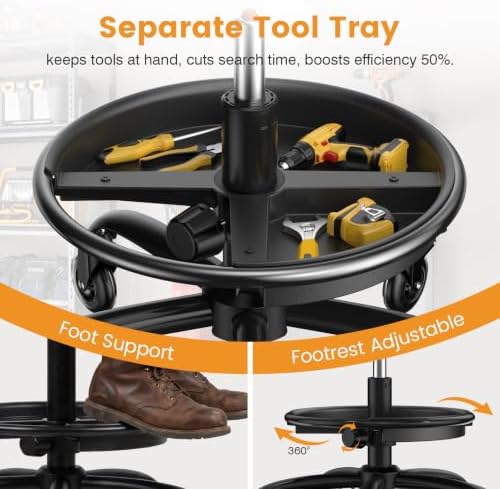 Rolling Shop Stool with Wheels, Mechanic Stool Chair with Backrest - Image 4