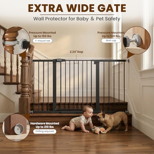 Mumeasy 29.7-57" Extra Wide Baby Gate, Auto Close Large Dog Gate for Doorways, No Drilling Pressure Mounted Pet Safety Gate for Stairs, Easy Walk Through Child Gate for Hallways, House, Indoor, Black - Image 3