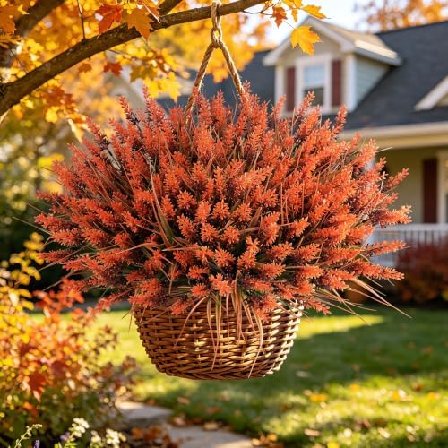 12 Bundles Fall Faux Outdoor Plants, UV Resistant Artificial Fake Lavender with Monkey Grass, Realistic Faux Lavender Greenery Shrubs for Patio Porch Yard Garden Pathway Window Box Fall Home Decor - Image 4