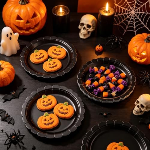 NatNarr 30 Pcs Black Paper Plates 9" Scalloped Halloween Dessert Cake Plate - Image 2