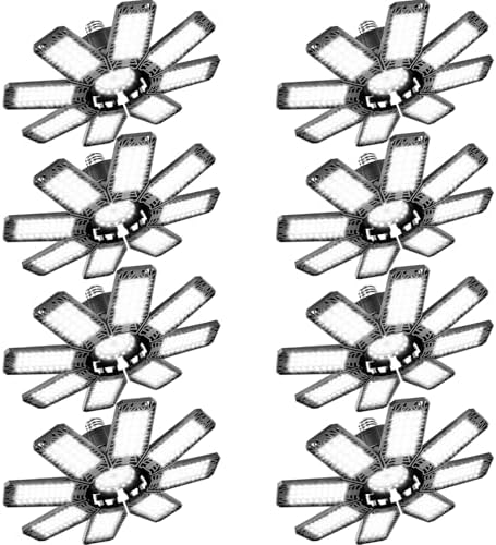 Garage Light 8 Pack - 240W 24000LM 6500K Garage Lights Ceiling LED with 8+1 Deformable Panels, E26/E27 Screw Socket in LED Shop Light for Workshop, Basement, Gym, Barn, Warehouse etc Bay Lighting by LAMLAMCK