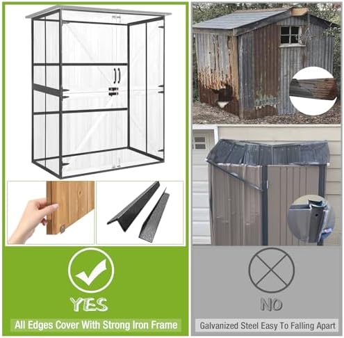 Outdoor Cabinet Storage Shed with Metal Frame Large Wooden Garden Shed Tool House with Floor,Door & Lock for Backyard Use - Image 3