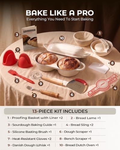Sourdough Bread Baking Kit with Double Loaf Cast Iron Bread Pan, White - Image 3